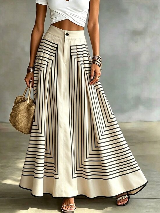 Dresses & Skirts - Multicolor Casual Women's Geometric Print Pleated Skirt